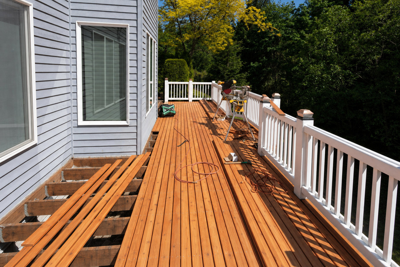 Cedar wood deck construction